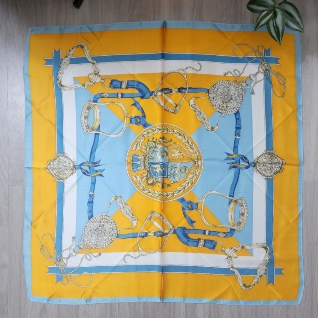 Elegant Blue And Yellow Silk Scarf